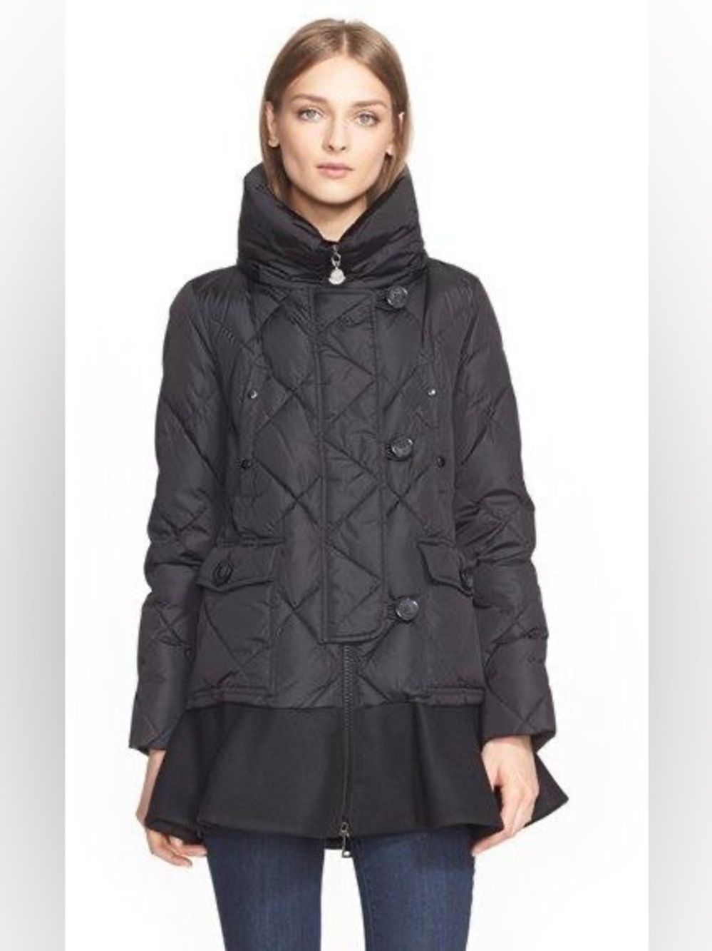 Moncler Vauloge Coat Size 4 Puffer Black Ruffle